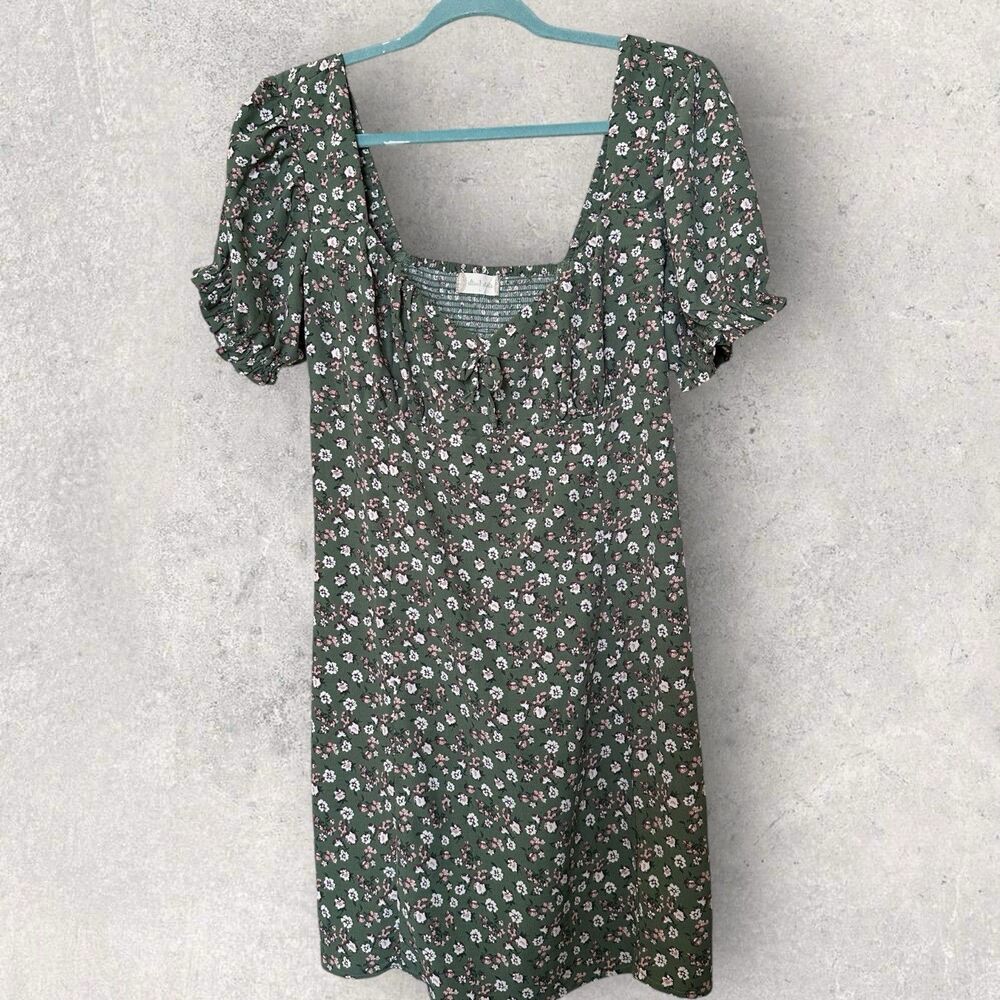altar'd state dress Green Sun Dress Micro Floral Smocked Back Size Large Cottage